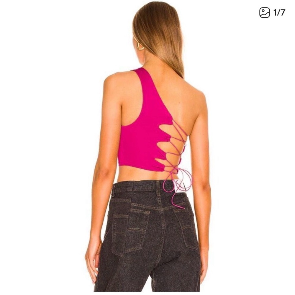 Revolve Superdown One Shoulder Lace Up Back Crop Top